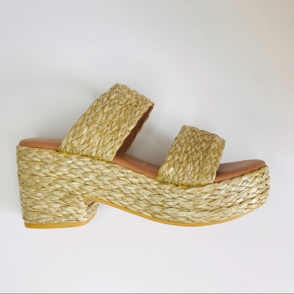 New! Matisse Oceanave Raffia Braided Straw Chunky Block Heel Platform Sandals - Picture 9 of 14
